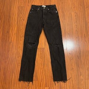 Agolde Cherie High Rise Straight Jeans Womens 25 Black Distressed